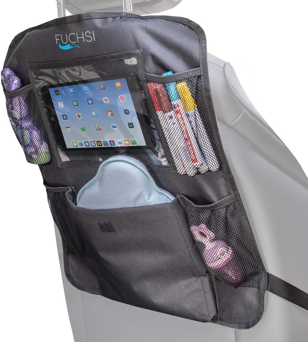 Achterbank Organizer voor Kinderen met iPad/Tabletvak en Rugbescherming - Zwart