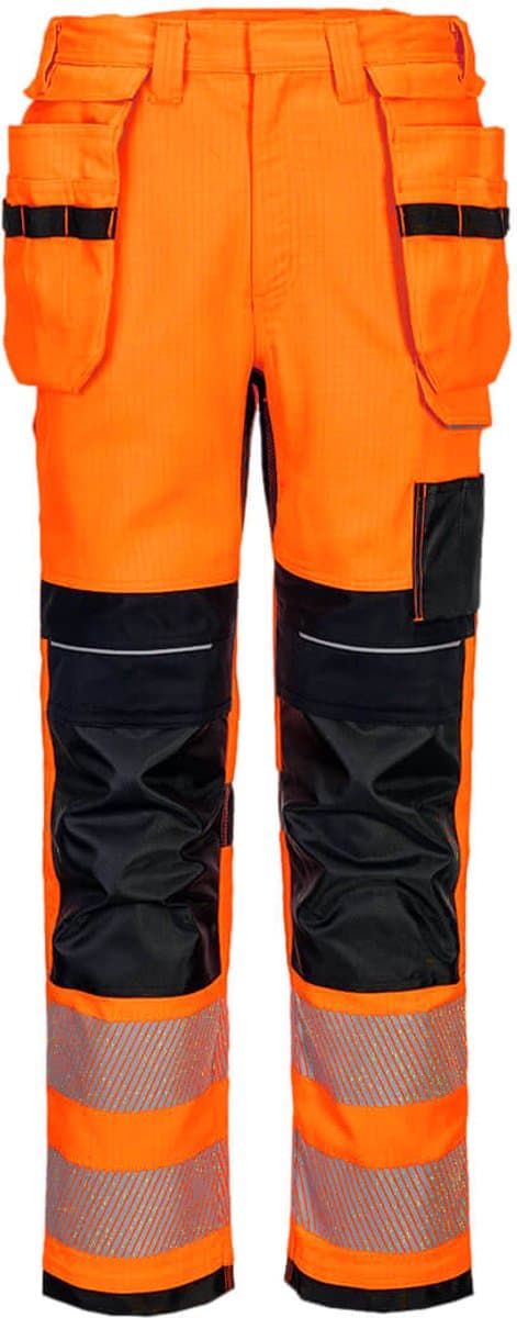Portwest PW3 Vlamvertragende Modaflame Hi-Vis werkbroek met holsterzakken FR415 - Oranje/Zwart - 40