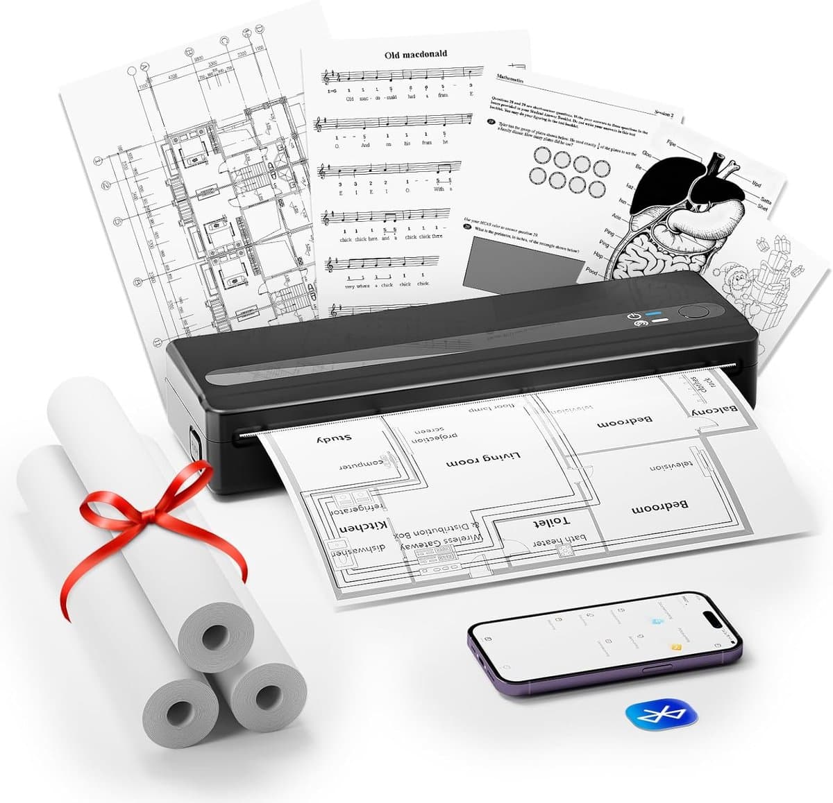 Mobiele Printer - Draagbare A4 Printer - Onderweg Printen - Bluetooth & USB - 216mm Papierbreedte - Zwart