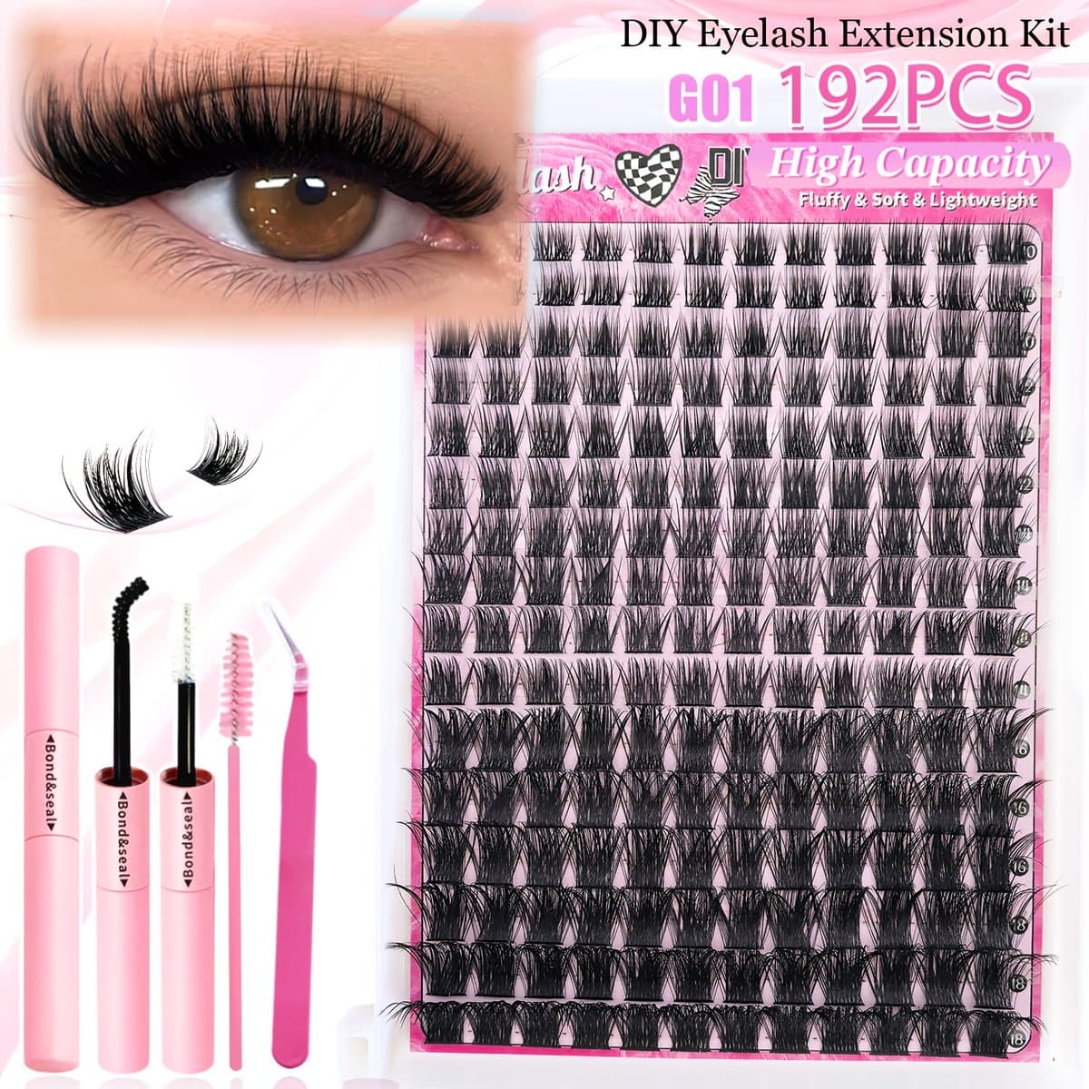 Sjika - Bond & Seal - Lash Remover - DIY Lashes at Home - Lashes - 192 segmenten - Cluster stukjes wimper - Complete wimperset - Cadeau