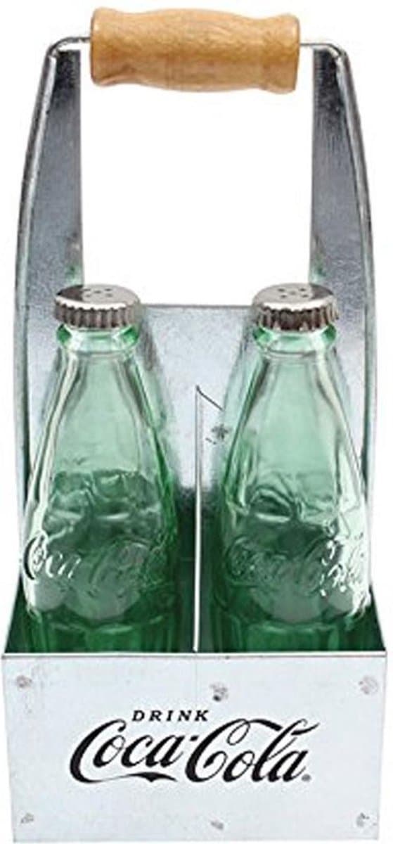 Coca-Cola CC339NG Glass Salt & Pepper Shaker In Galvanized Caddy