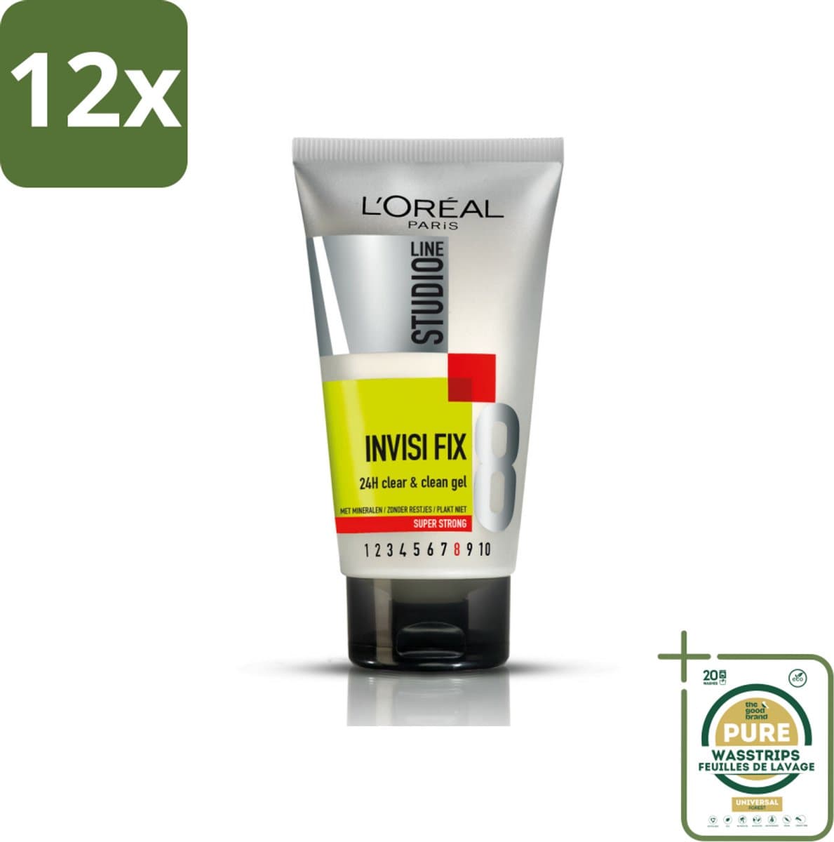 L'Oréal Studio Line Invisi Fix 24H Clear & Clean Gel Super Strong 150 ml - Voordeelverpakking - 12 stuks - 24 uur fixatie - L'Oréal Paris