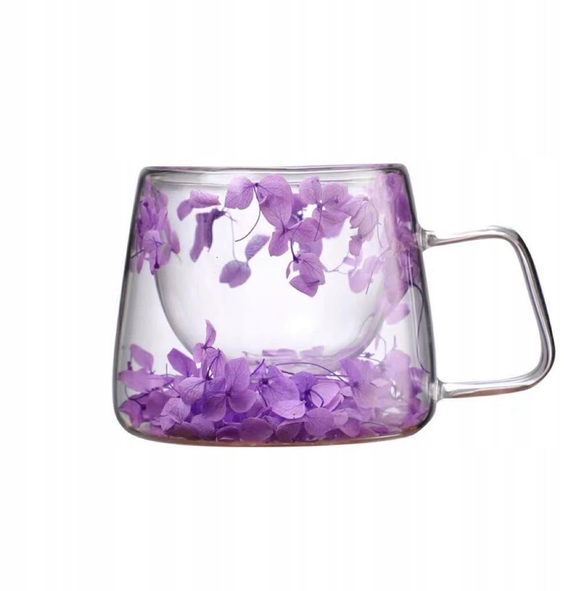 Dubbelwandige Glazen Mok met Bloemen en Hendel - 200ml
