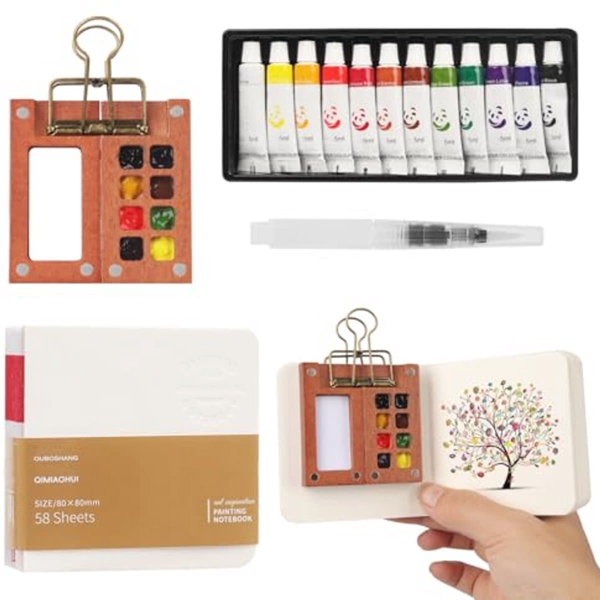 Draagbare Aquarelset met Schetsboek en Palet - Ideaal voor Kunstenaars en Hobbyisten
