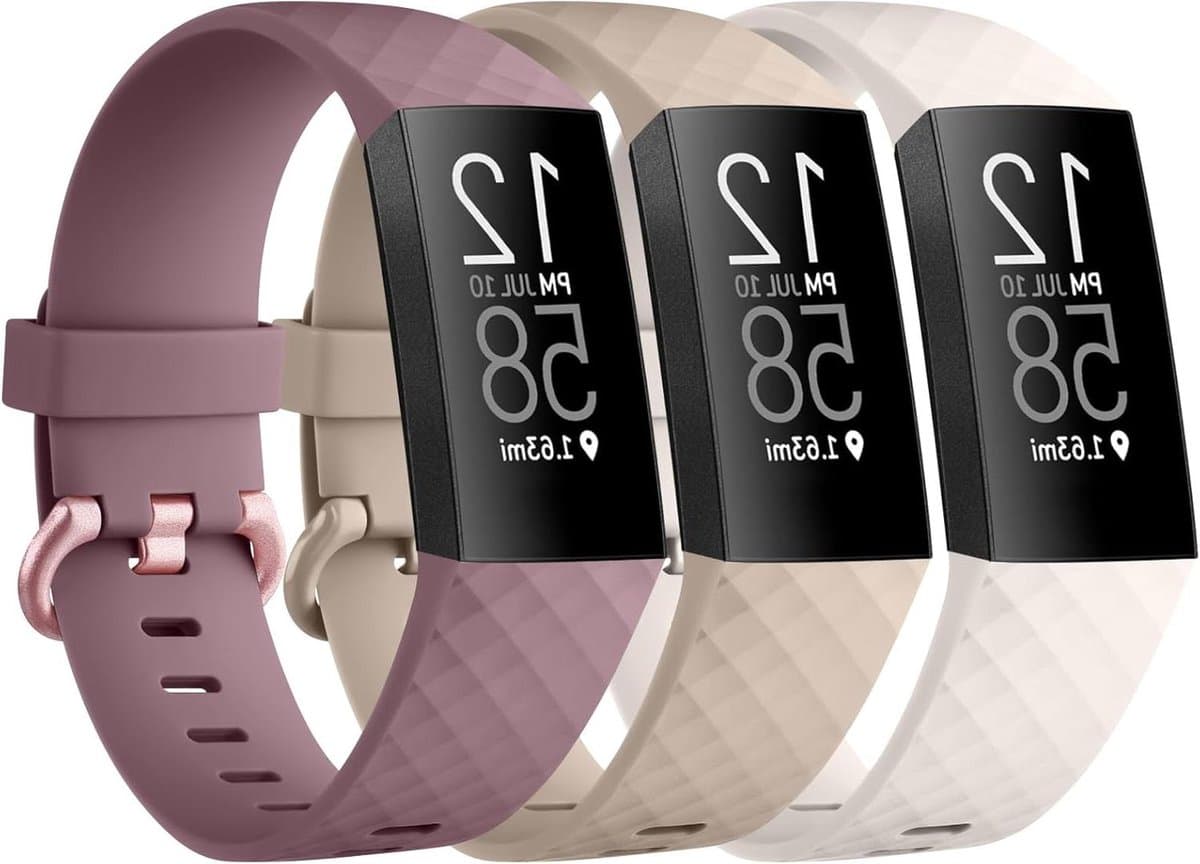 CSGoods - Set van 3 siliconen sport armbanden voor dames en heren, verstelbaar voor Fitbit Charge 4 en Charge 3 SE - S, Starlight/Melkthee/paars