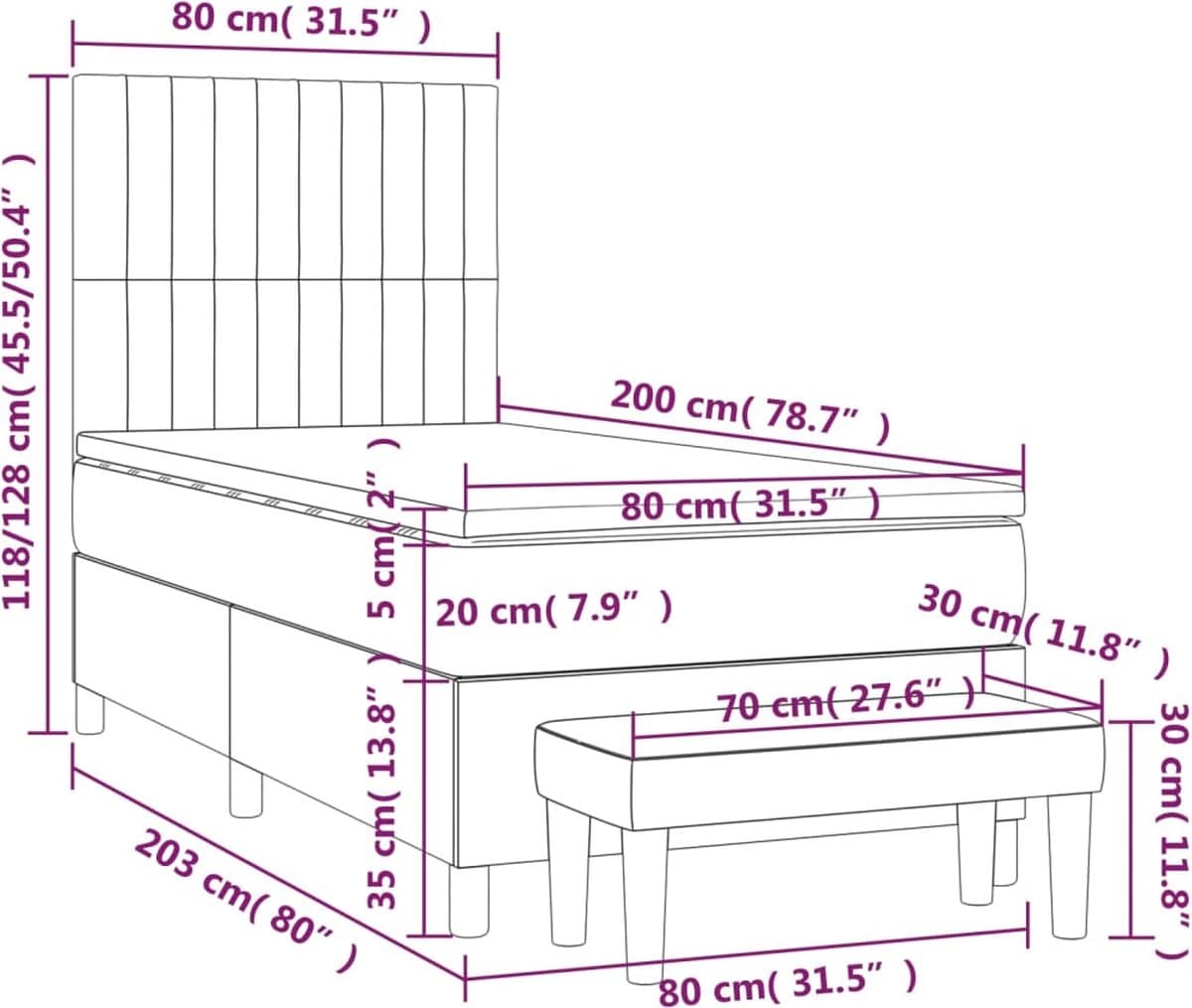 vidaXL - Boxspring - met - matras - stof - donkergrijs - 80x200 - cm