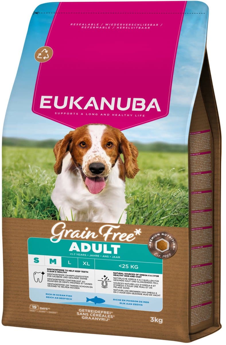 Eukanuba Graanvrij Hondenvoer voor Volwassen Honden (Klein/Middelgroot) met Oceaanvis 3 kg