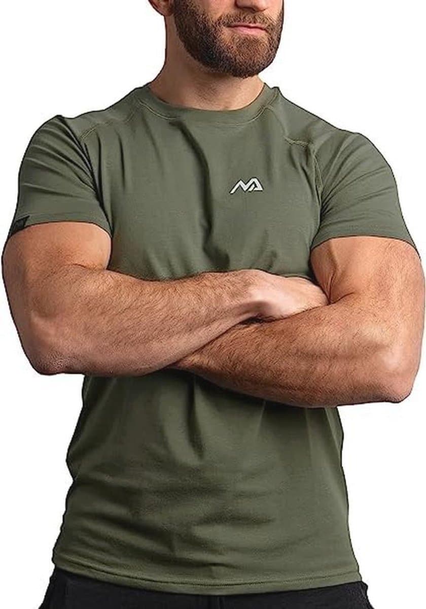 Slim-Fit Fitness T-shirt voor mannen - Sneldrogend gym T-shirt voor bodybuilding en krachtraining