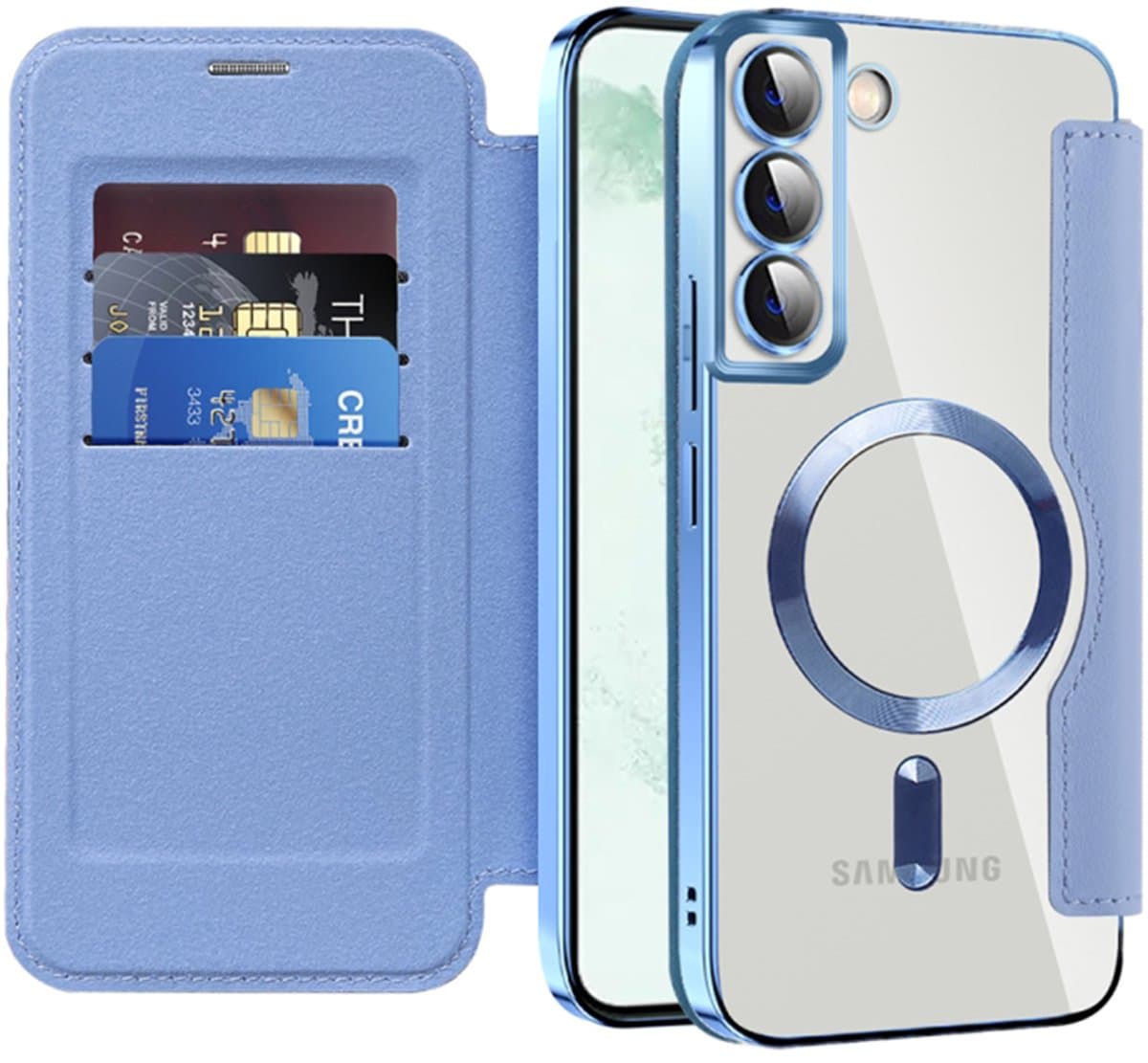 Hoesje geschikt voor Samsung Galaxy S22 Plus - Techsuit SmartMag Book Wallet Case - Geschikt voor MagSafe - Lichtblauw