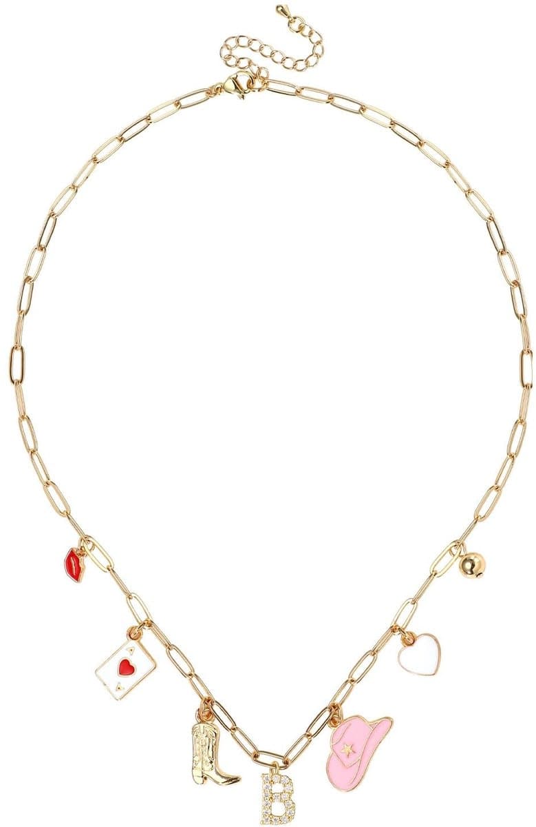 Solidchoice - Initial Charm Ketting - Trendy Sieraden - Goudkleurig - Cowboy Hoed en Laarzen - Perfect Cadeau voor Vrouwen - 40+5cm