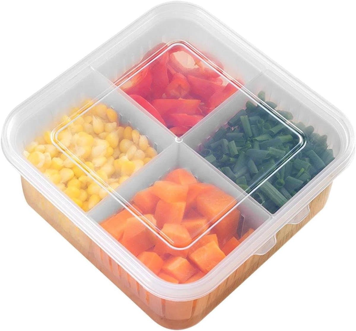 Bewaarcontainer voor Koelkast - Voedsel Organizer - Producten Vers Houden - 4 Compartimenten - 17.2L x 17B x 7.7H cm