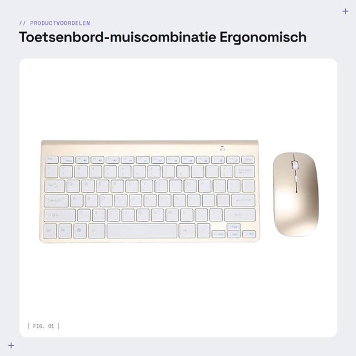 Toetsenbord-muiscombinatie - Ergonomisch toetsenbord - Draadloos en ultradun - Goud - Geschikt voor notebook - 78 toetsen - Perfect voor...