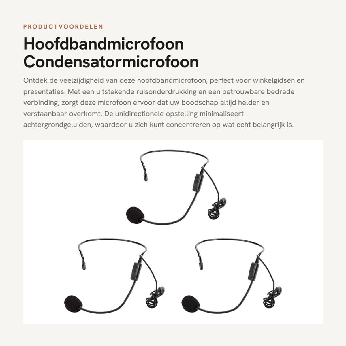 Dailygoods- Hoofdbandmicrofoon 3 stuks - Bedrade Microfoon - Unidirectionele Microfoon - Ruisonderdrukking - 3,5 mm Aansluiting - Lichtgewicht 86 g - Headset