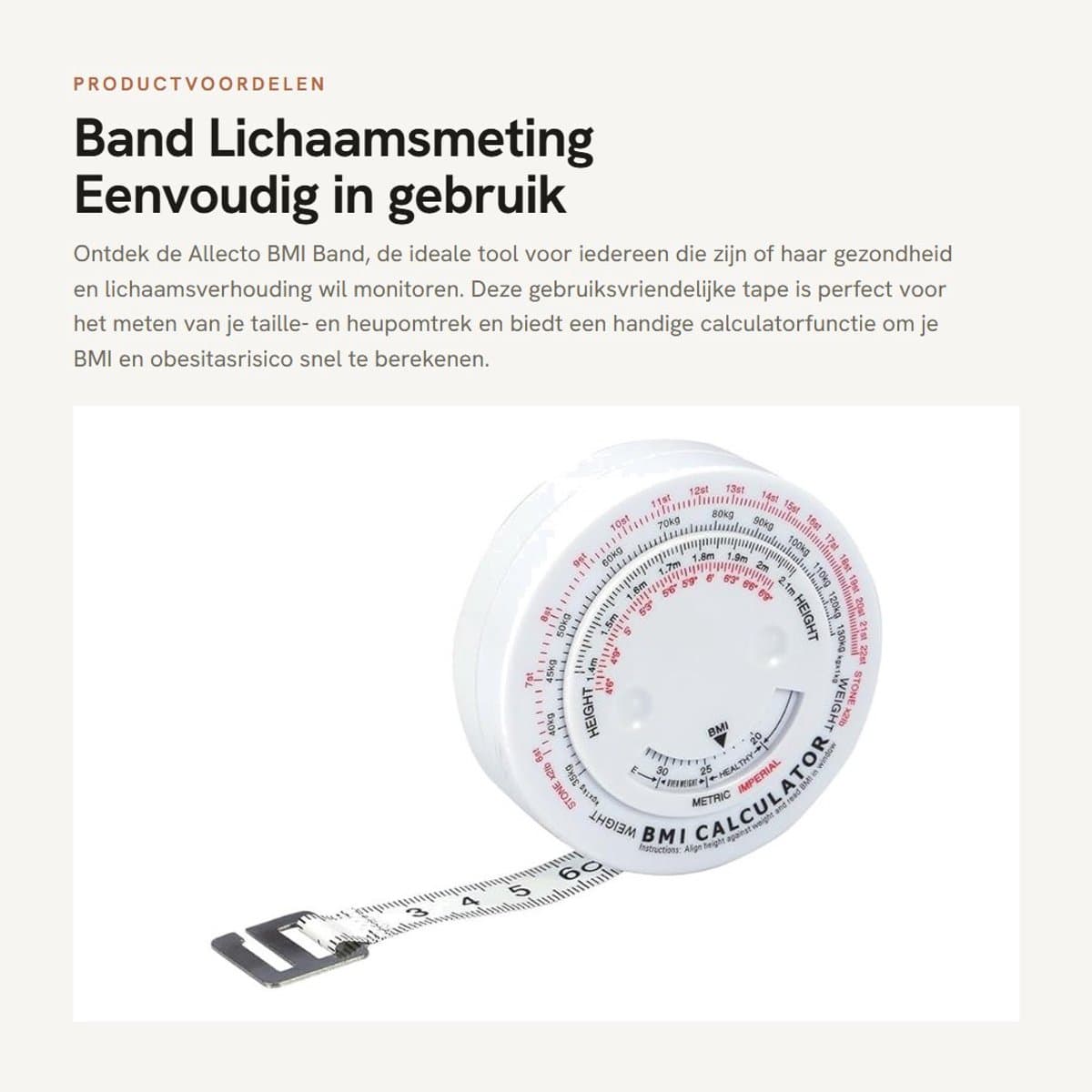 Dailygoods- Meetlint BMI Rekenmachine - Meetlint Lichaam - Omtrekmeter Taille-Heup - Meten Gewicht - Eénhandige Bediening - Metrisch Systeem - Lichamelijke Metingen