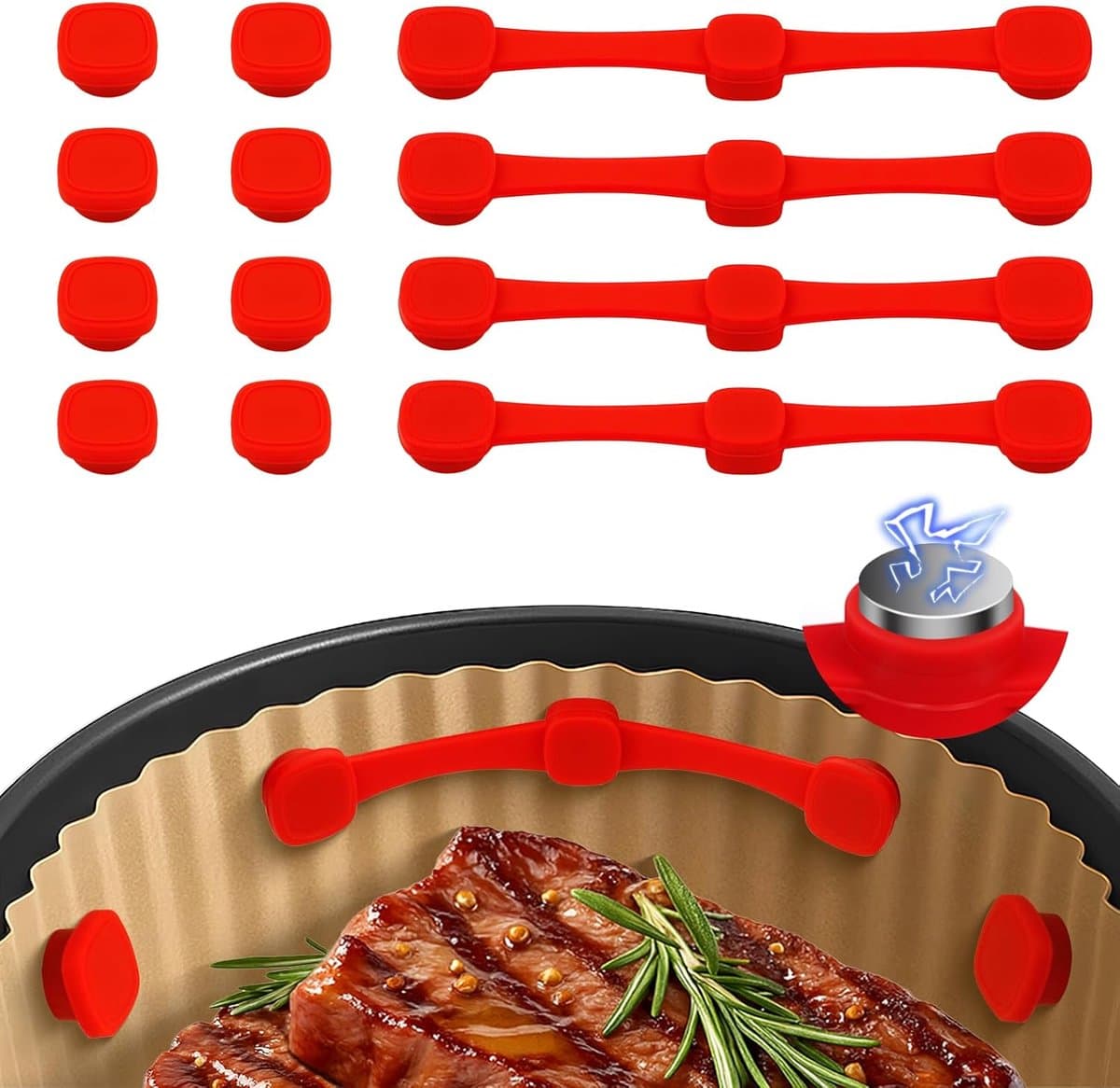 Airfryer Bakpapier Magneten - Perkamentpapier Fixers - Voorkom Verbrand Papier - Krachtige Neodymium Magneten - 12 stuks - Rood