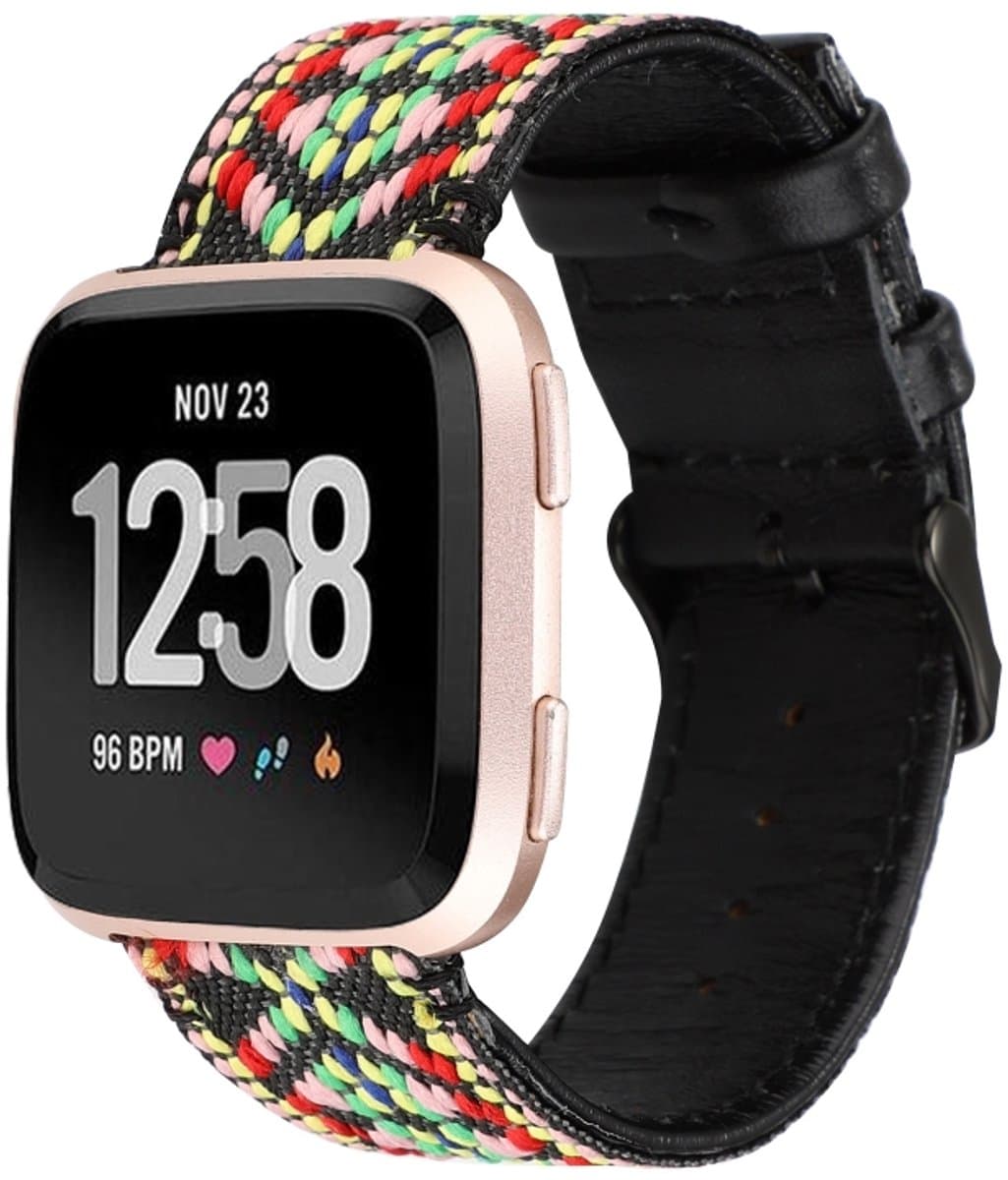 Voor Fitbit Versa Etnische stijl lederen band (kleurrijk)