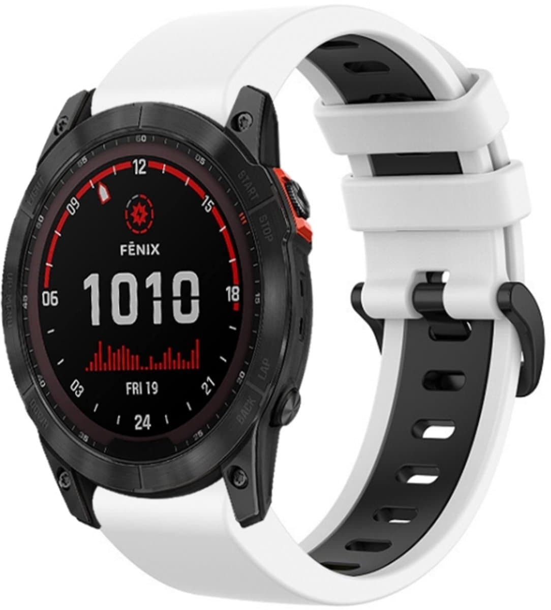 Voor Garmin Tactix 7 26mm siliconen sport tweekleurige horlogeband (wit + zwart)