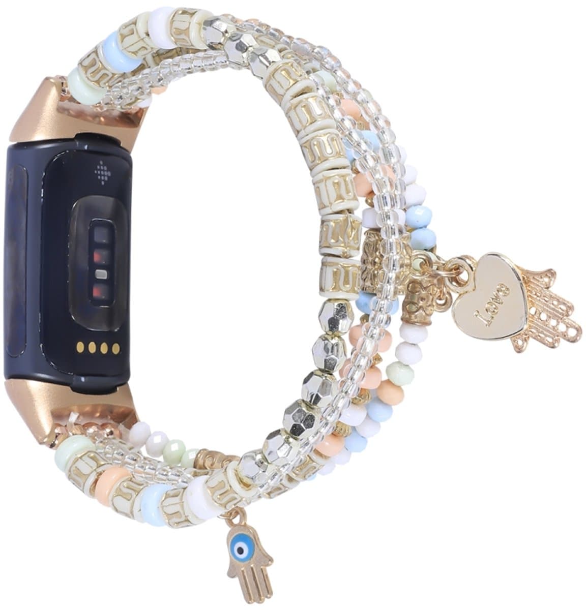 Voor Fitbit Charge 5 Palm Bead Chain Watch Band (roze)