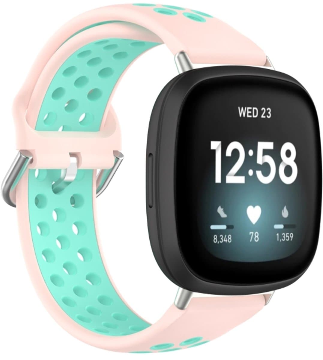 Voor Fitbit Versa 4 / Sense 2 Dual Color siliconen horlogeband (lichtroze groenblauw)