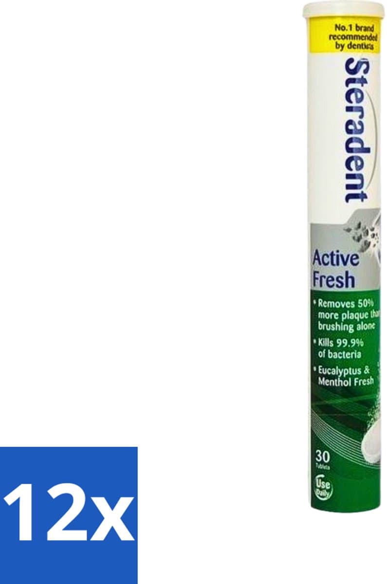 Steradent Kunstgebit Reinigingstabletten Active Fresh Plus 30 tabletten - Voordeelverpakking - 12 stuks