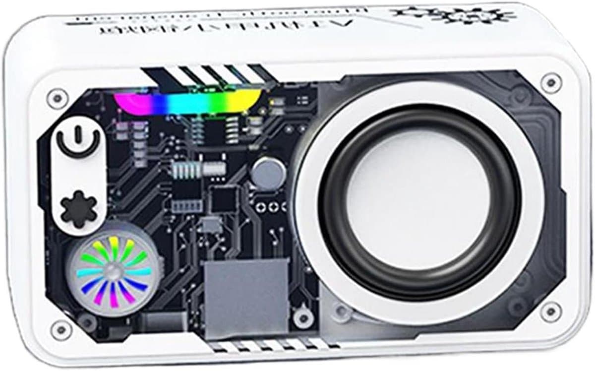 Draadloze Luidspreker Robotstijl - Kleine speaker Muziekbox - Muziek Luisteren Buiten - 3D Surround Sound LED - 15.3x6.2x5 cm - Wit