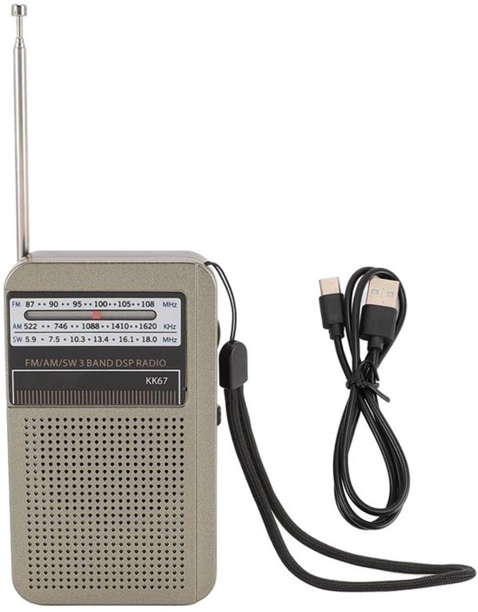Draagbare SW-radio met draaibare telescopische antenne, ingebouwde magnetische stereoluidspreker, 3,5 mm koptelefoonaansluiting voor noodsituaties binnen en buiten