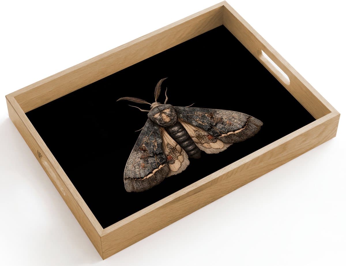 Dienblad hout 40x30 cm - Schootdienblad - Mot - Bladachtig - Grijs - Borrelplank rechthoek - Plateau dienbladen