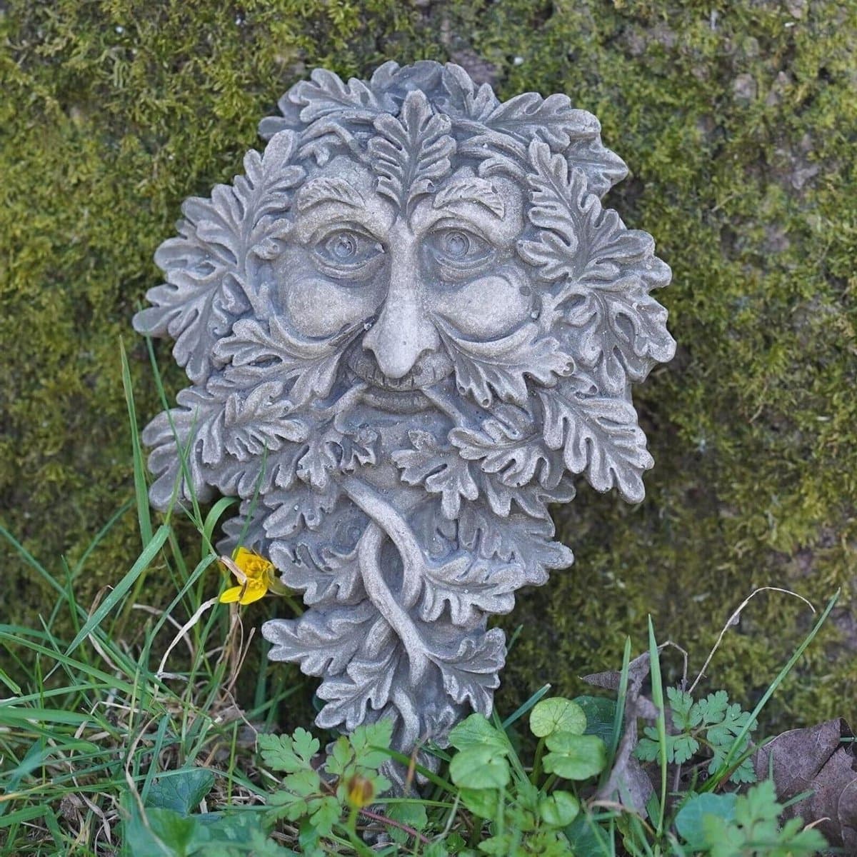 Groene Man Steen - Tuinbeeld Bacchus - Buiten Decoratie - Handgemaakt in VK - 19cm Hoog - Grijs