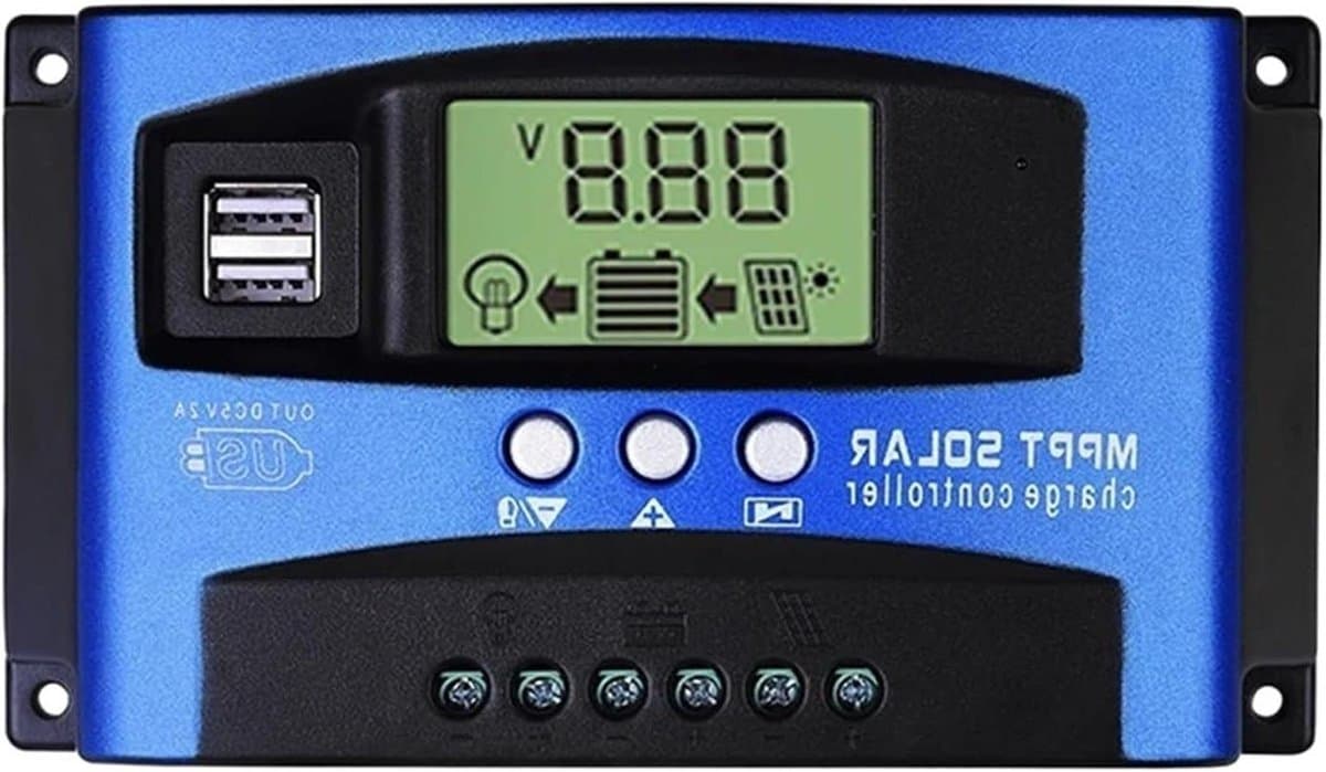 Zonne Laadregelaar - MPPT Controller - Accu Bescherming - Dubbele USB Poorten - 100A - Blauw