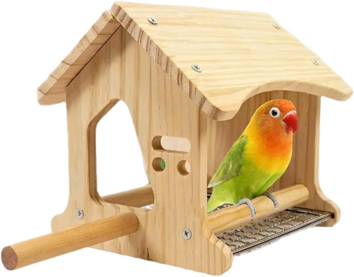 Houten Vogelhuisje - Broednest Vogelkooi - Vogels Huisvesten - Natuurlijk Hout - 18.5 cm - Natuurlijk