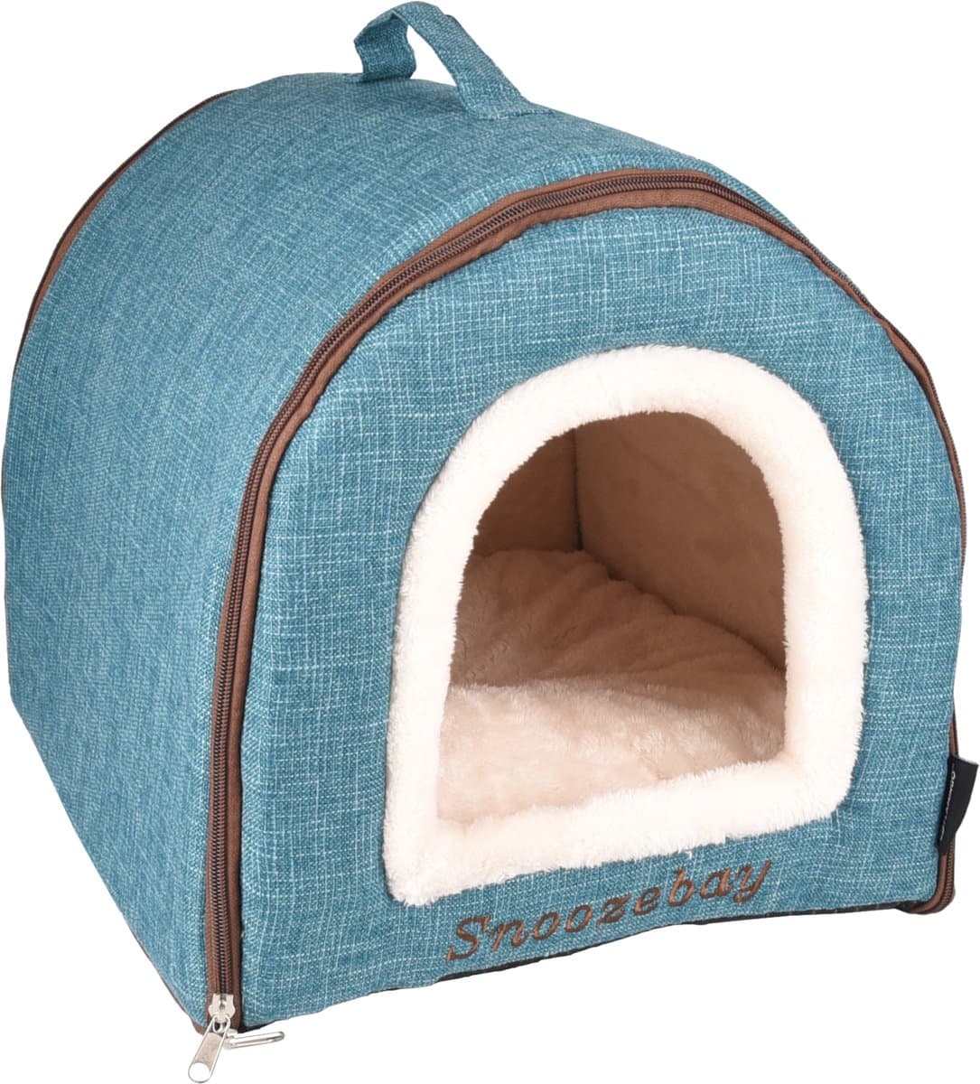 Kattenbed – katten slaapmand – kattenhuis – kattenhol – Cat cave – Blauw/Crème/Bruin, 45 x 35 x 35 cm – Flamingo Slaapplaats Snoozebay