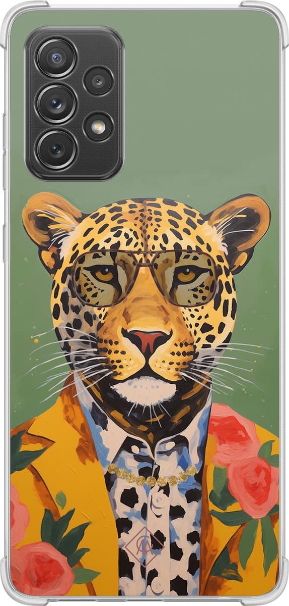 Casimoda® hoesje - Geschikt voor Samsung Galaxy A52 5G - Luipaard Hipster - Shockproof case - Extra sterk - TPU/polycarbonaat - Groen, Transparant