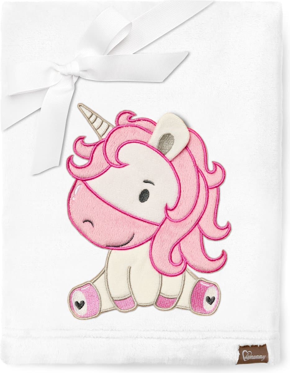 Be Mammy Babydeken - Dekbed - Kinderdeken - Wiegdeken - Dekentje Baby - 76 x 102 cm - Wit - eenhoorn - BE-BE20-168-BBL