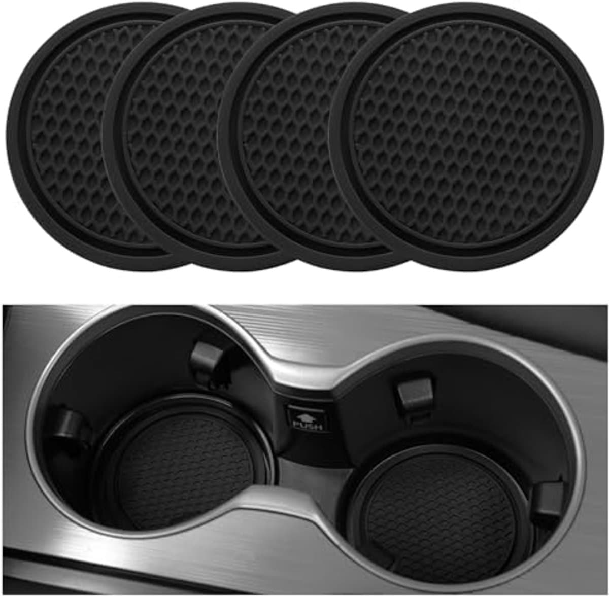 Ultiluxe® Auto Onderzetters - 4 Stuks - Bekerhouder Onderzetters - Auto Interieur Accessoires - 7 cm - Antislip - Siliconen - Zwart