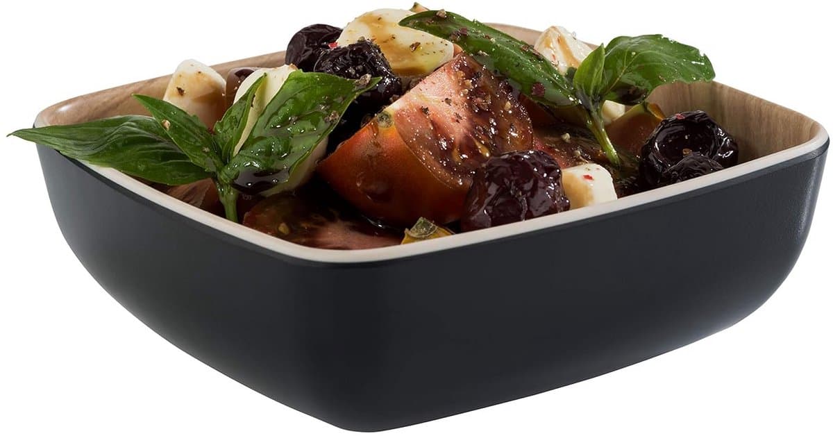 Robuuste Melamine Kom met Houtlook Interieur - Zwart, Snack of Ontbijt