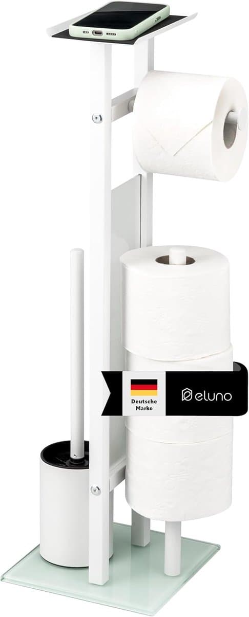 Toiletset Vrijstaand - Badkamer Organizer - Hygiënisch Toilet - 4-in-1 Functie - 20x28x67 cm - Wit Glas