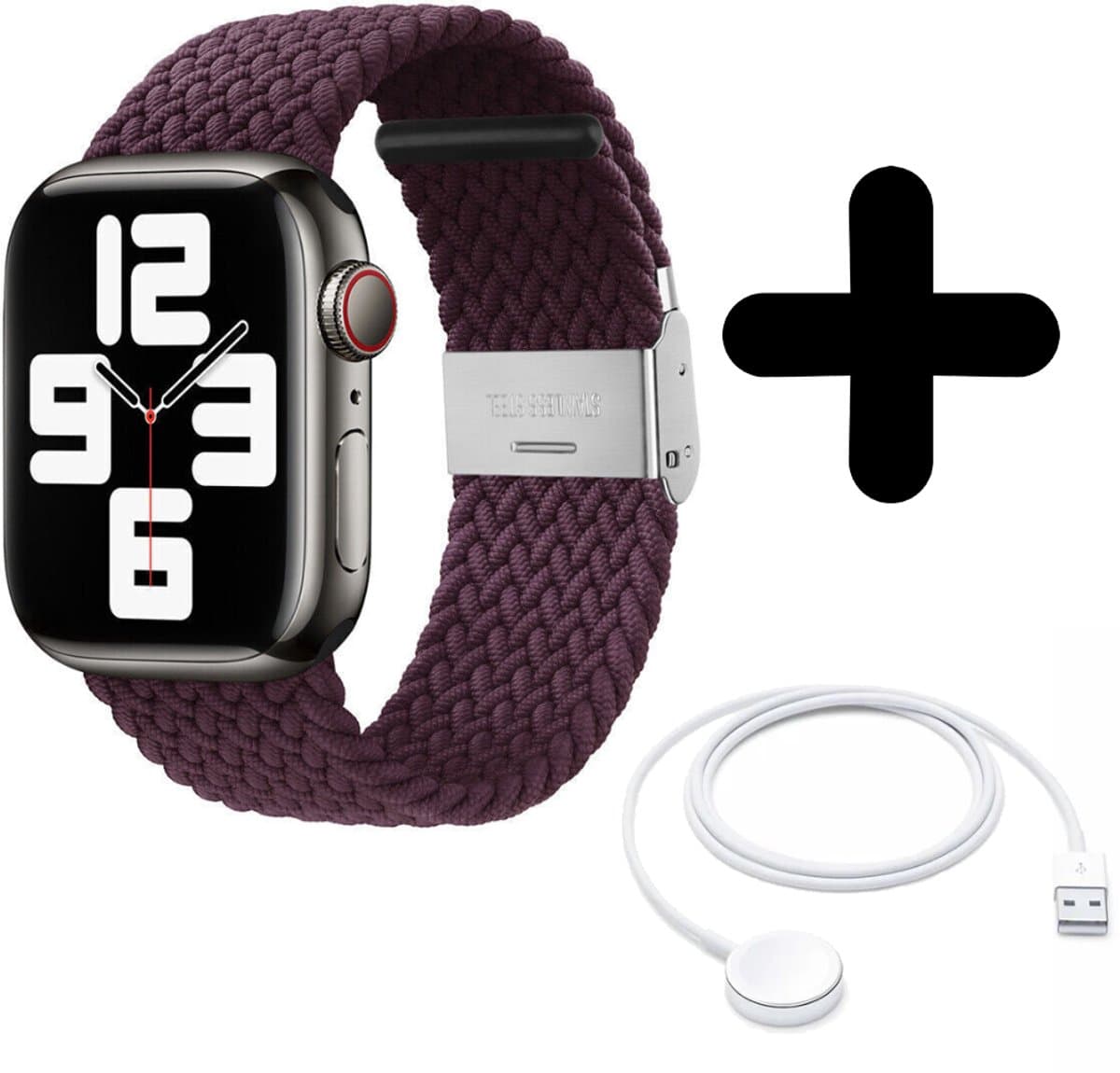 Bandje geschikt voor Geschikt voor Apple Watch bandje gevlochten bandje (dark cherry) - Voor modellen: 38/40/41mm Incl. Oplader geschikt voor Geschikt voor Apple Watch 1/2/3/4/5/6/7/8/9/Ultra - Oplaadkabel - Kabel