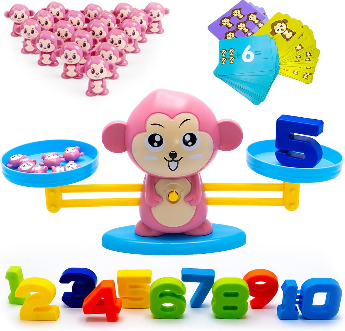 Monkey Balance Game “Roze” - Kinderspellen - Kinderspeelgoed 3 Jaar - Reisspelletjes Kinderen - Speelgoed Meisjes - 4 Jaar- 5 Jaar - 6 Jaar - Ik Leer Rekenen - Rekenen - Cijfers Leren - Basisvaardigheden Rekenen - Sensorisch Speelgoed - Duurzaam