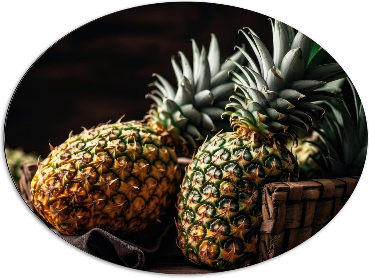 Dibond Ovaal - Eten - Fruit - Ananas - 96x72 cm Foto op Ovaal (Met Ophangsysteem)