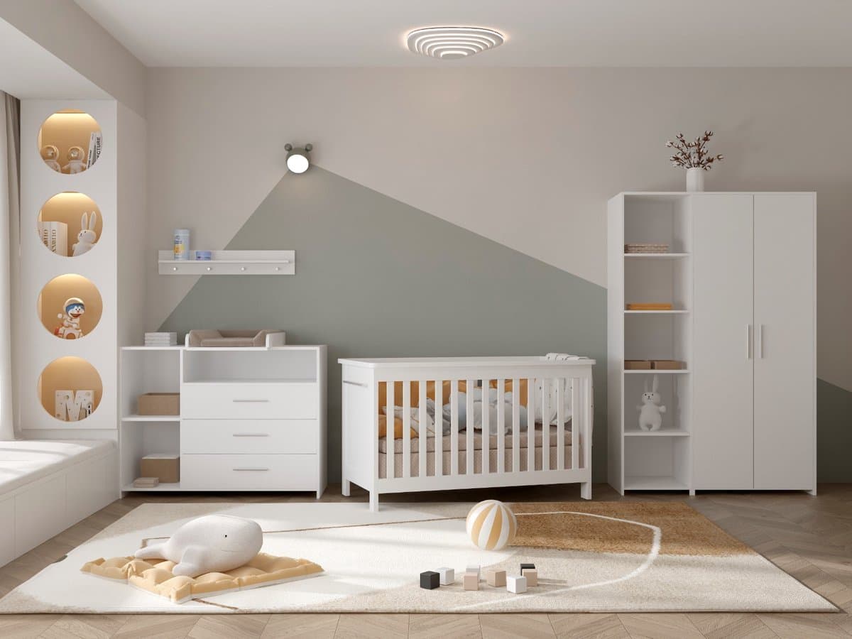 Born Lucky Luuk Babykamer 3 Delig Compleet – Baby bed 60x120 cm – Commode – Kast – Wit