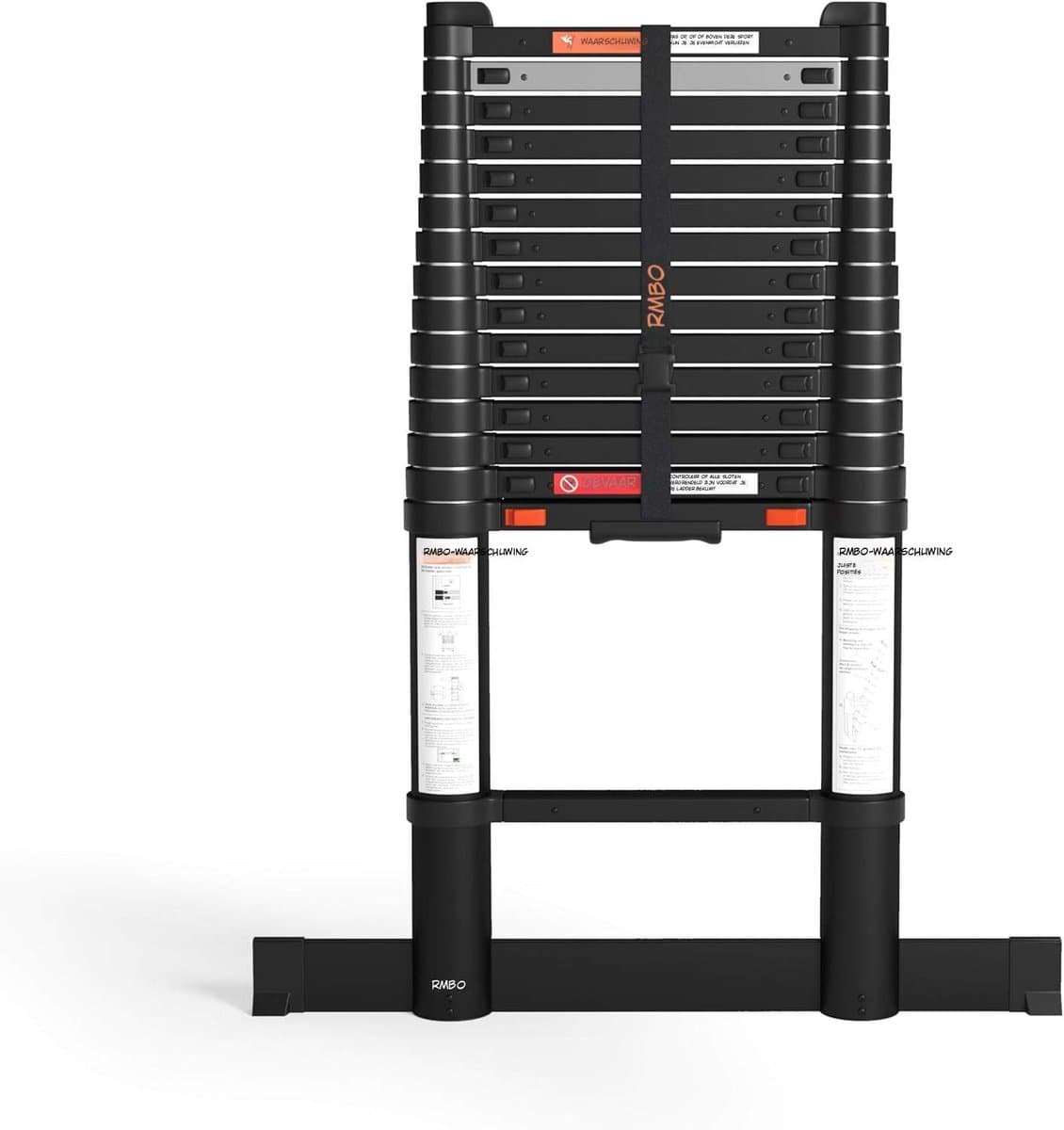 Kavo Telescoopladder - 150kg Laadvermogen - Opvouwbare Ladder voor Zolders - Lichtgewicht Uitschuifladder - Zwart - 80cm x 95cm x 470cm
