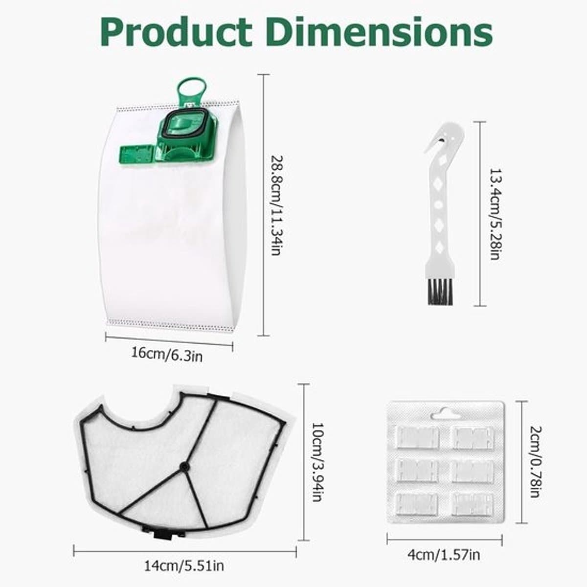 Plus - 12-delige stofzuigerzakkenset - met 5-laags filtratie en antiallergene eigenschappen, inclusief 2 filters - Set van 12 parfumzakjes en 1 borstel - Geschikt voor VK140/150/FP140/150