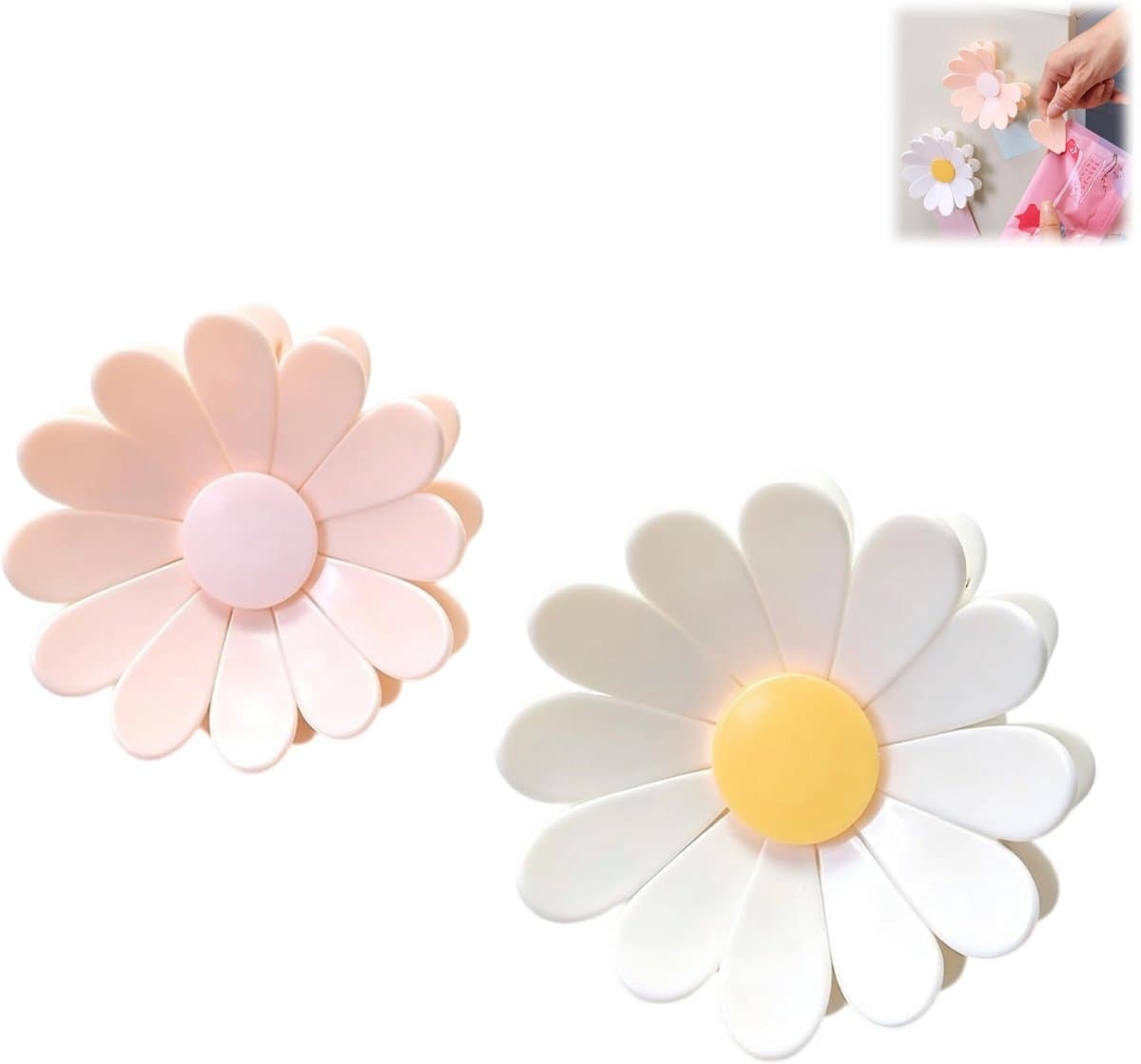 2 stuks - madeliefje zaksluitclip - voedselclip - koelkastmagneet - magnetische sluitclip - magneetfunctie - meerdere losse bloembladclips - 9x9 cm - keuken, snacks en chips zakken, koelkast decoratie - wit, roze