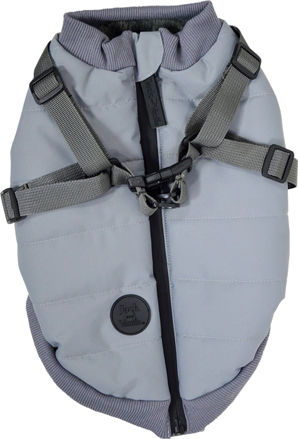 Jack and Vanilla Dogwalk - Jacket Harness London - Hondenjas met geïntegreerd harnas - Kleur: Grijs - Ruglengte: 27 cm