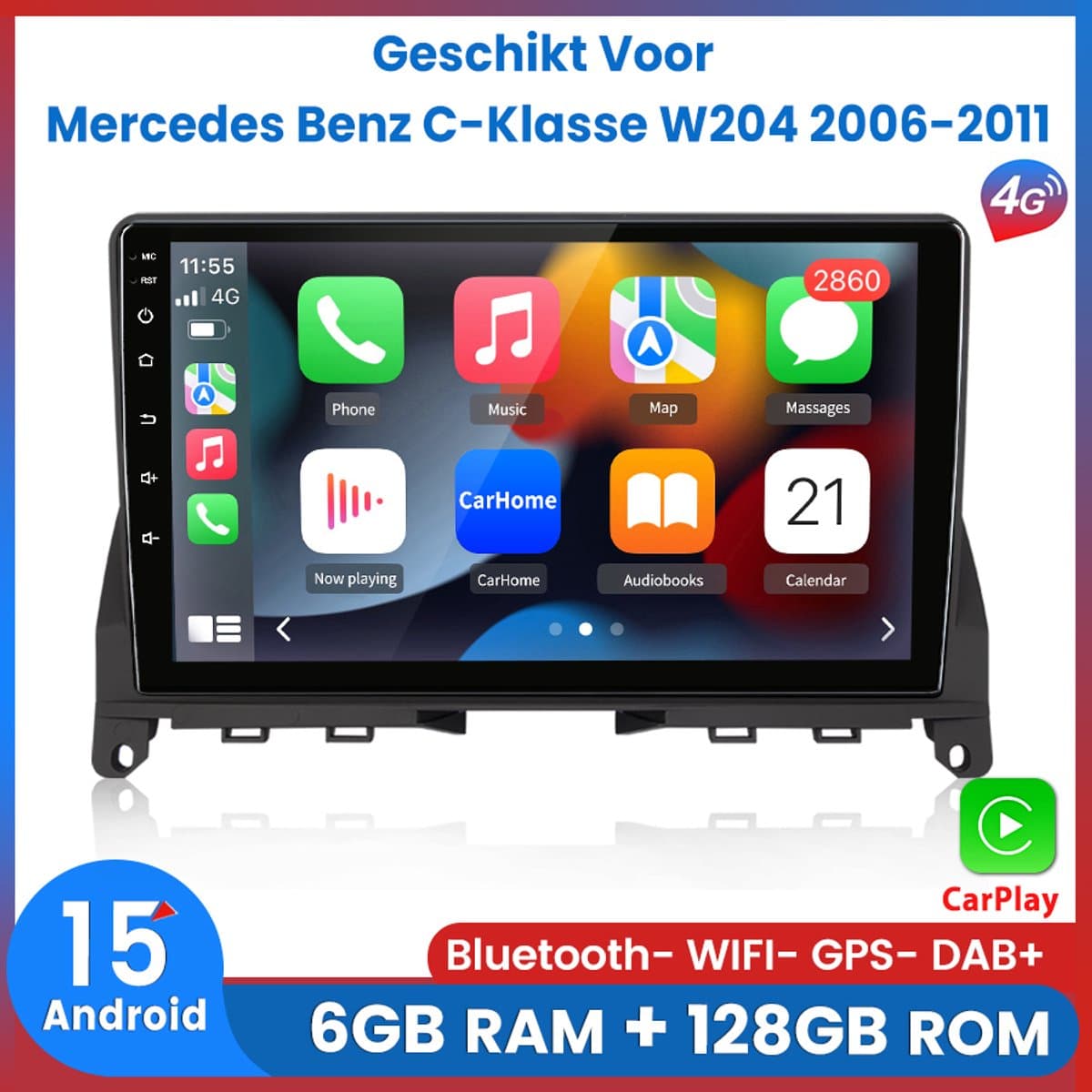 Awesafe Android15 8-Core V1PRO Autoradio 6GB+128GB met Carplay en Android auto - Geschikt Voor Mercedes Benz C-Klasse W204 2006 t/m 2011 - Draadloos Apple Carplay & Android Auto - GPS Navigatie Bluetooth 4G WIFI SWC RDS DSP - 2006 2007 2008 2009 2010