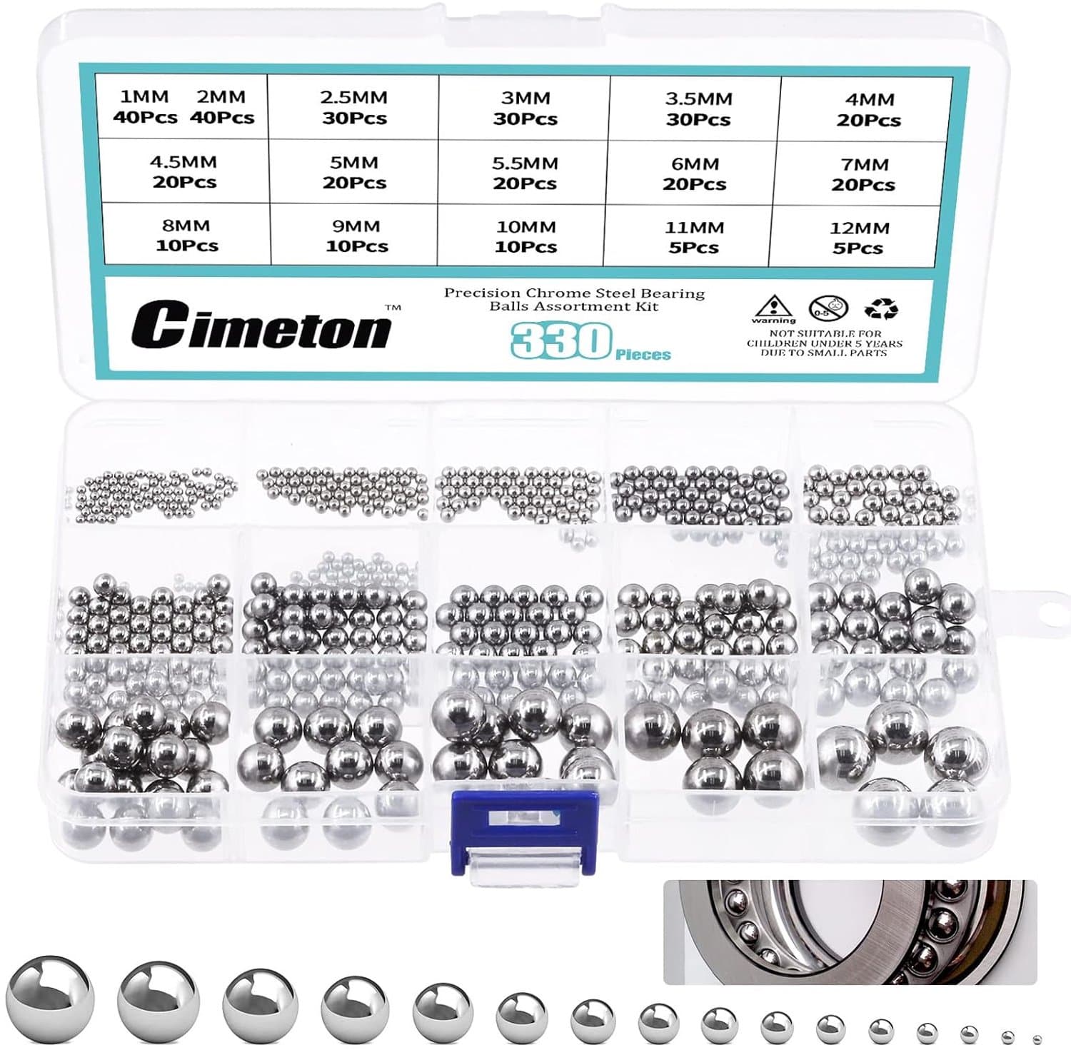 330Pcs 16Sizes Precision Bearing Steel Ball Assortment Kit Including Sizes 1MM 2MM 2.5MM 3MM 3.5MM 4MM 4.5MM 5.5MM 6MM - ShopVlot