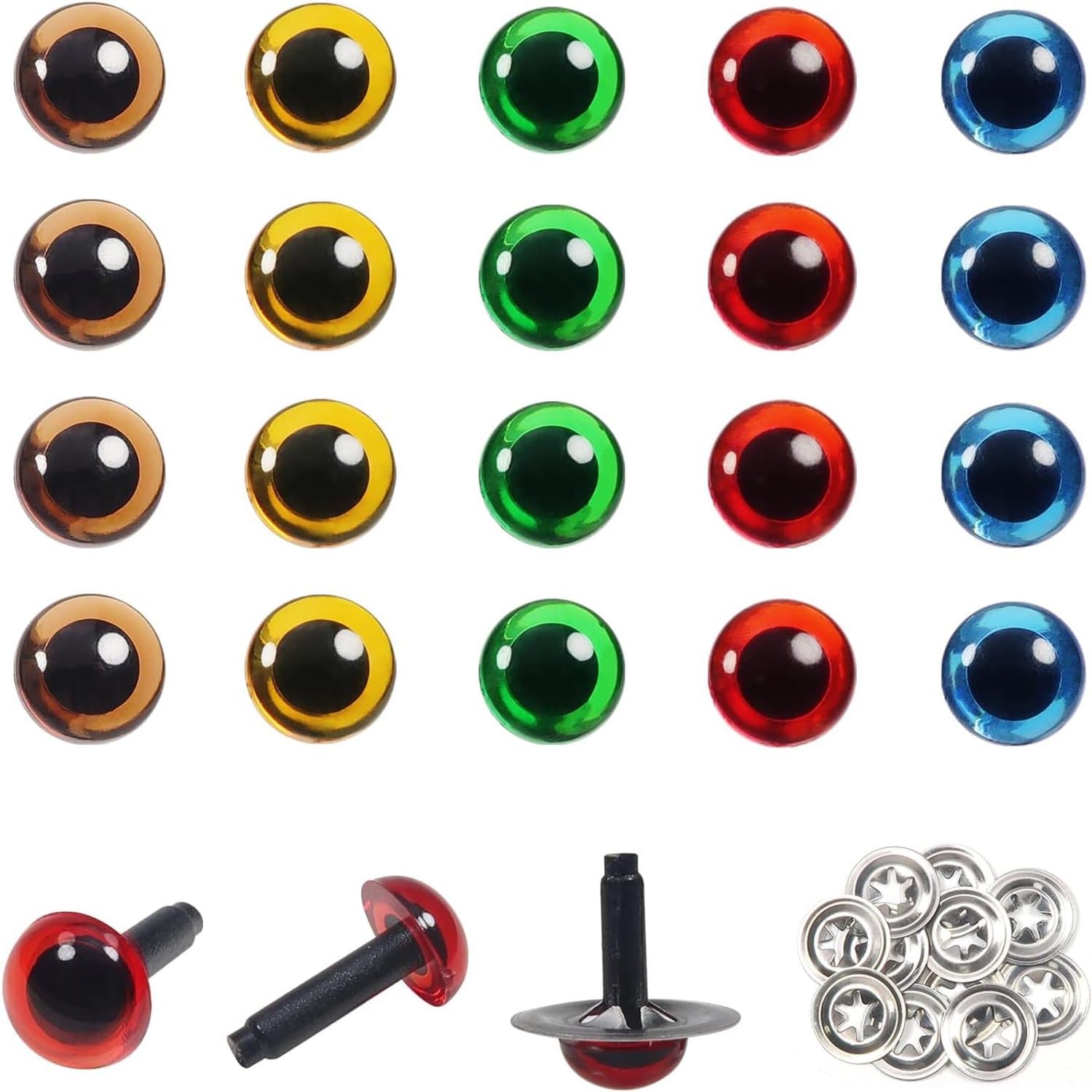 TOAOB 20stuks Veiligheidsogen voor Amigurumi 6mm Kleurrijke Plastic Veiligheid Ogen voor Haak Craft met Metalene - ShopVlot