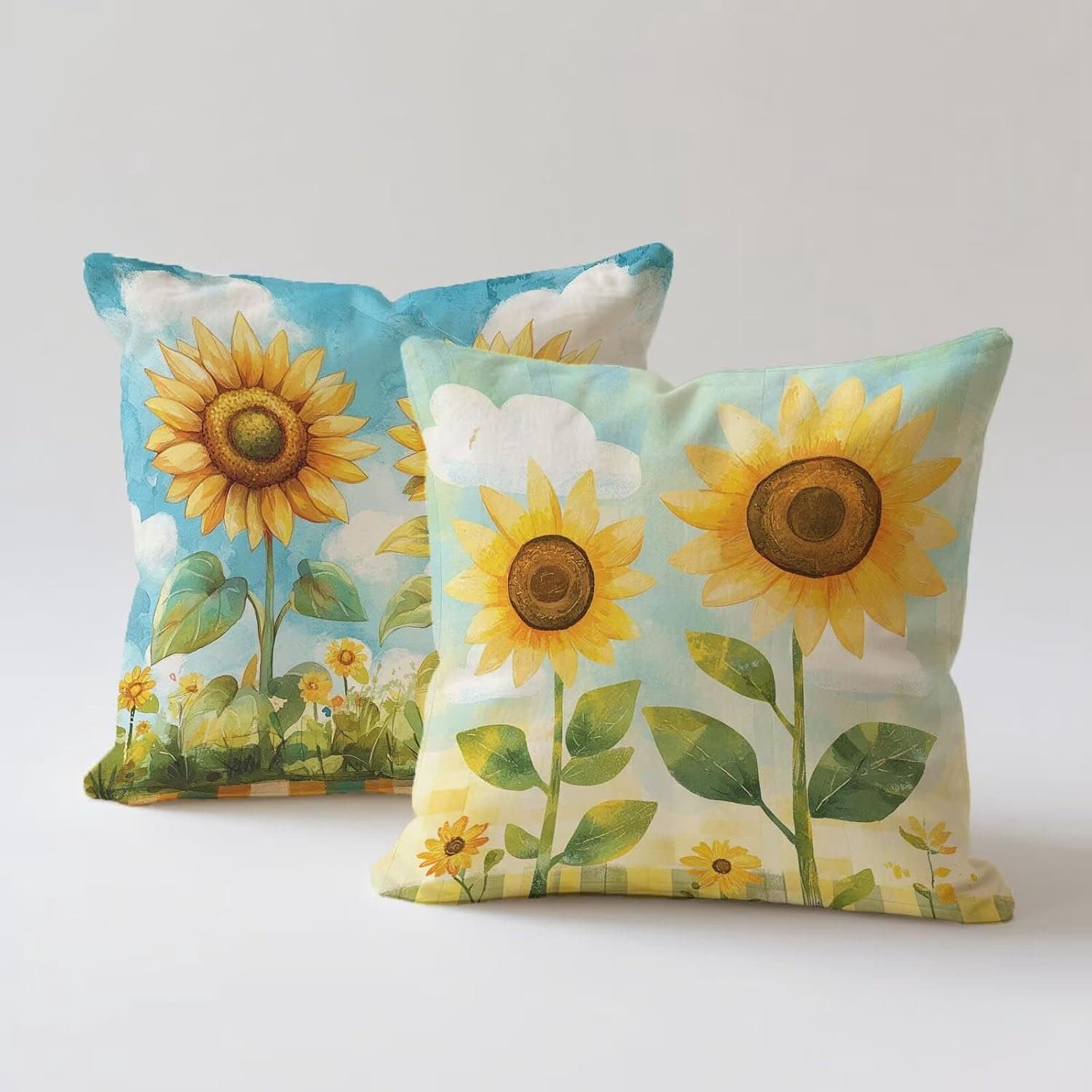 Waterdicht, geel, kussensloop 65 x 65, zonnebloem, vierkant, fluweel, decoratieve kussens, met onzichtbare ritssluiting, voor balkon, terras, tuinmeubelen, decoratie K-311