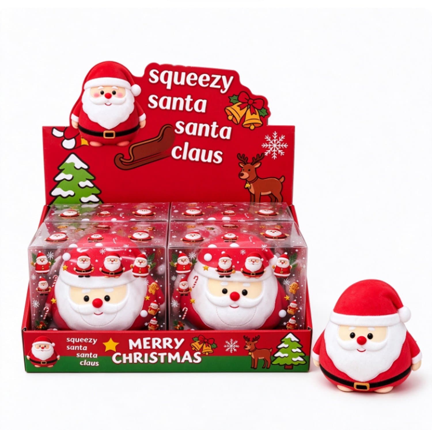 Sanorum Kerstserie Stressverlichtend Speelgoed - Slow Rising Squishy - Knijpspeeltje Kerstman - Knijpspeeltje - Stressverlichtend Knijpspeeltje - Zacht Stressverlichtend Speeltje - Kerstcadeau - 4 stuks