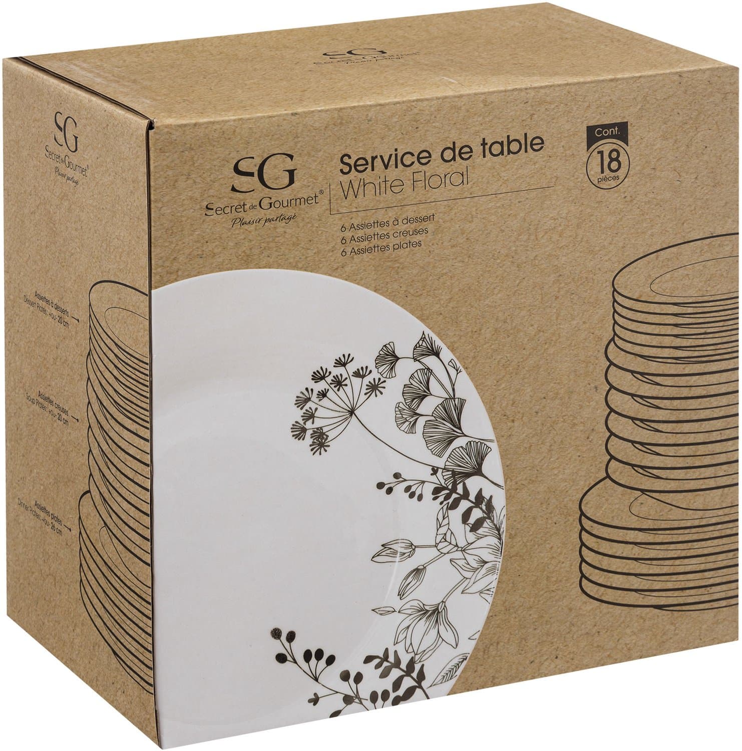 Secret de Gourmet Bloemige Servieset - Wit, 18 stuks